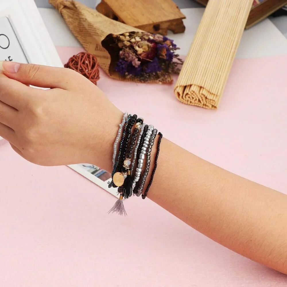Boho Bead Bracelets Set Multicolor Stackable Stretch Accessories for Women Men - Picture 3 of 7